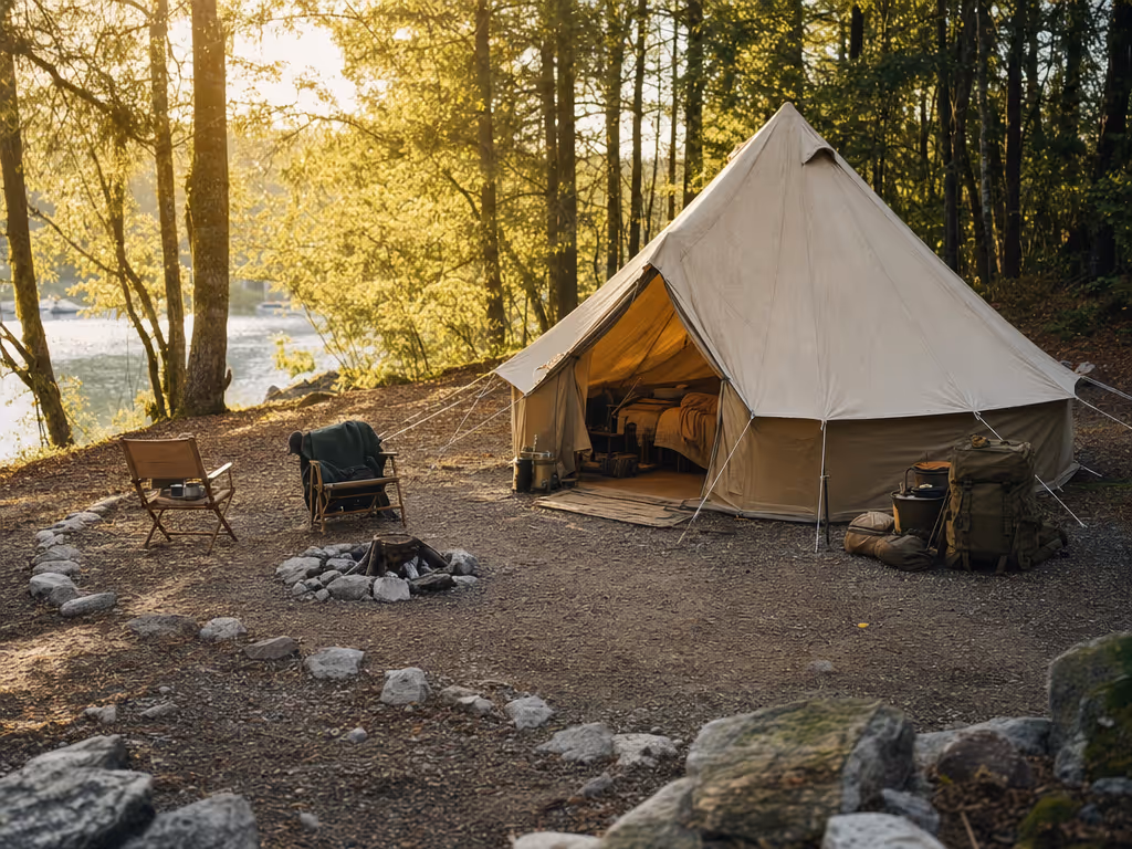 canvas_bell_tent_pitched_on_level_well-drained_campsite