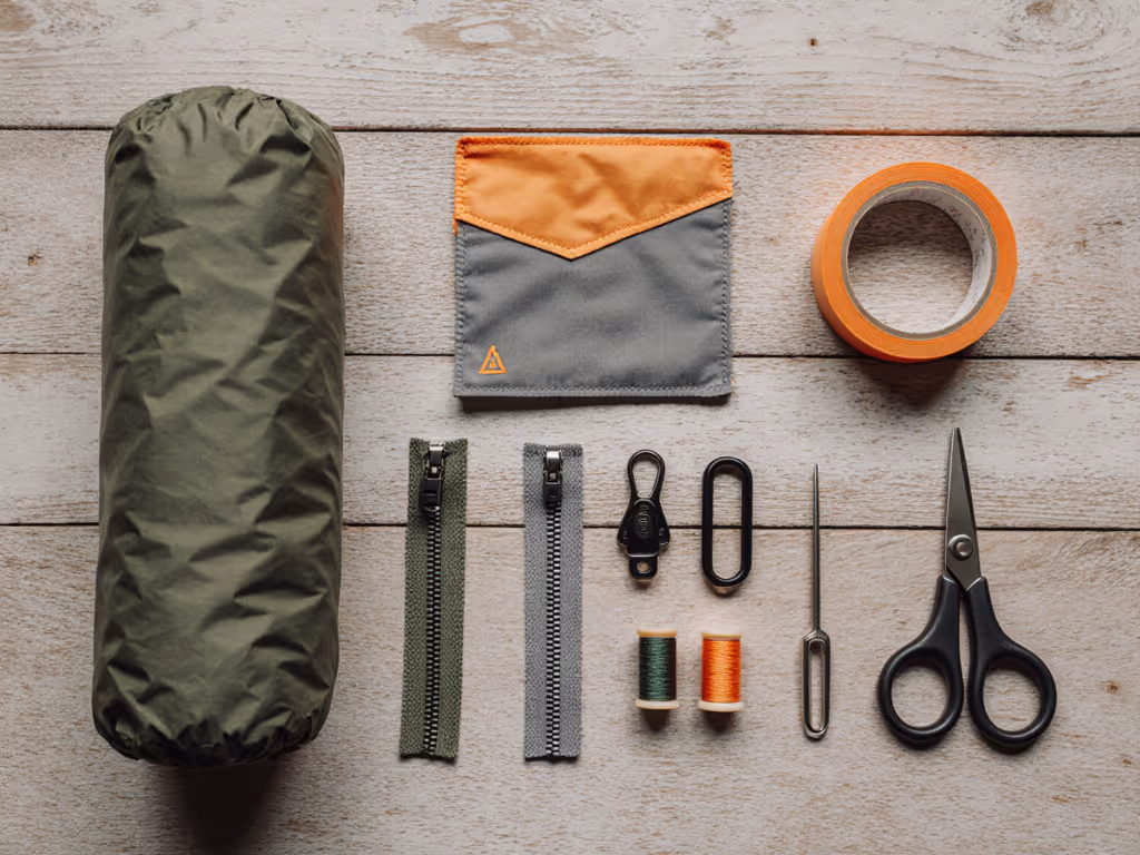 tent_repair_process_showing_patching_fabric_and_replacing_zipper_slider